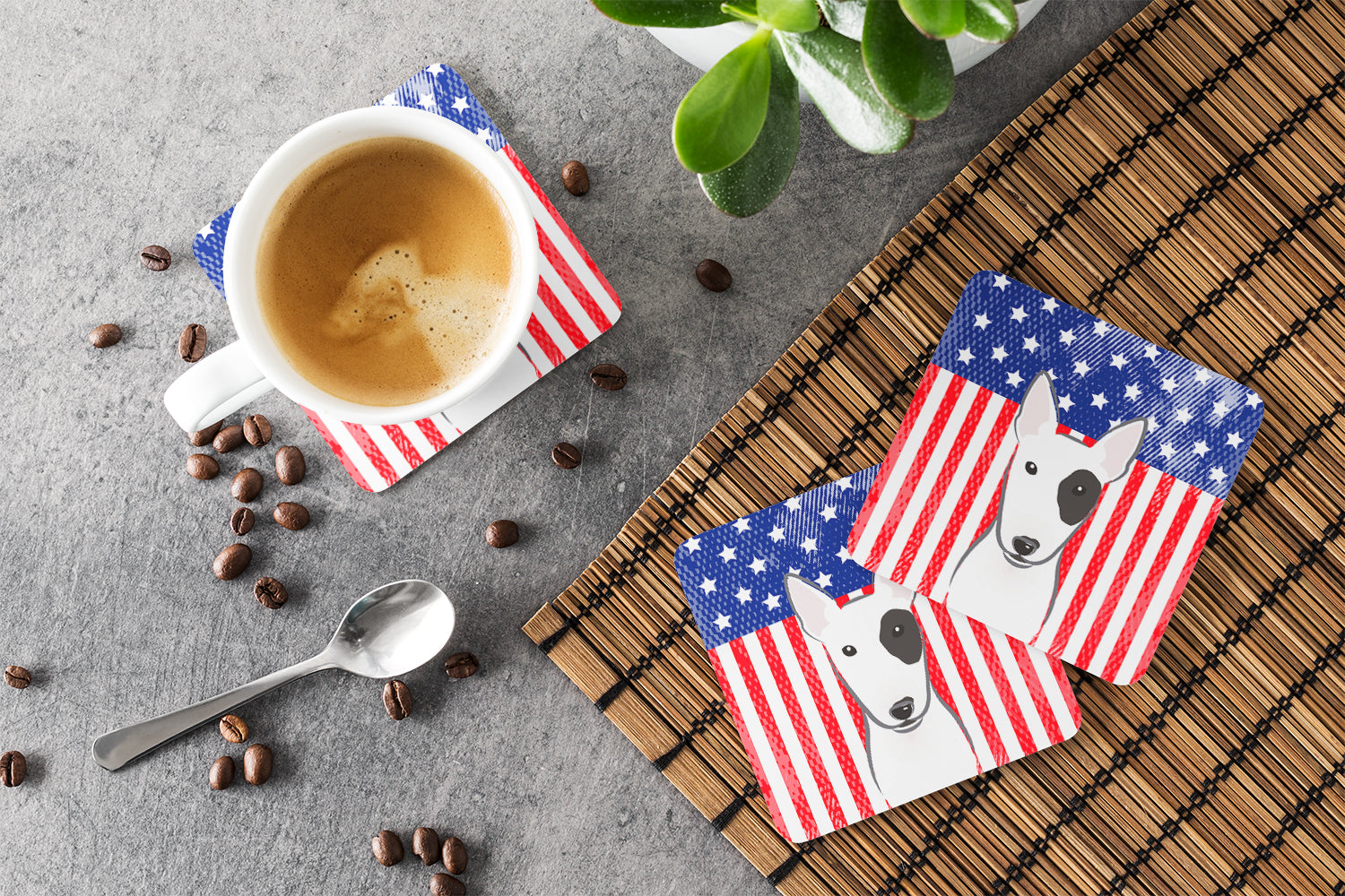 American Flag and Bull Terrier Foam Coaster Set of 4 - the-store.com