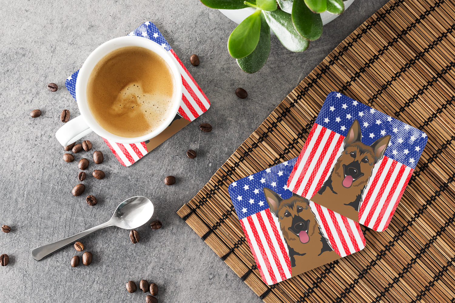 American Flag and German Shepherd Foam Coaster Set of 4 - the-store.com