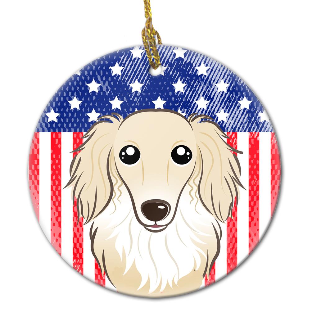 American Flag and Longhair Creme Dachshund Ceramic Ornament BB2142CO1 by Caroline&#39;s Treasures