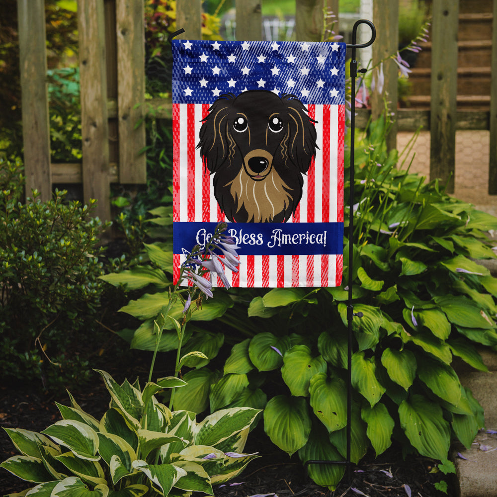 Longhair Black and Tan Dachshund Flag Garden Size BB2143GF.