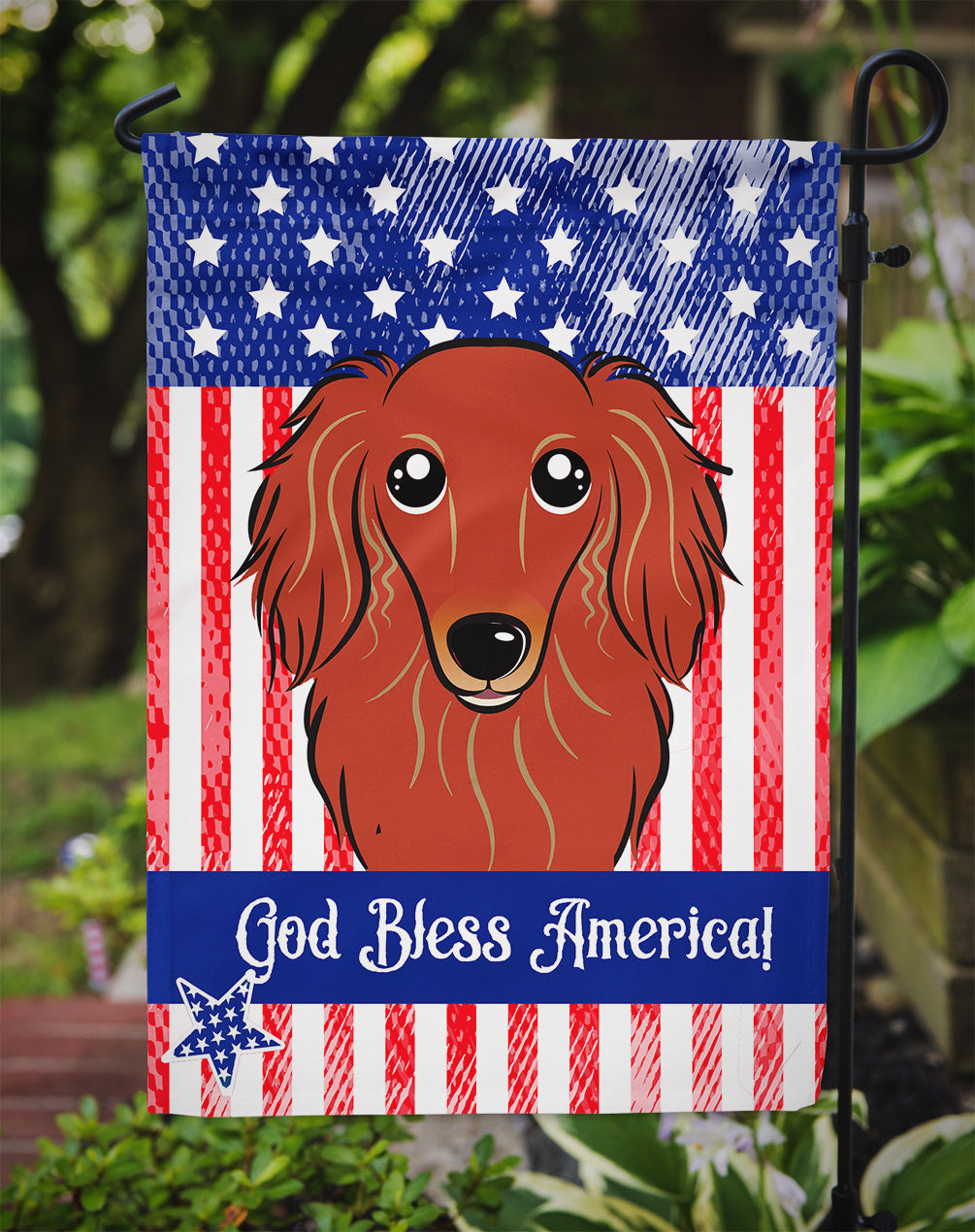 Longhair Red Dachshund Flag Garden Size BB2144GF.