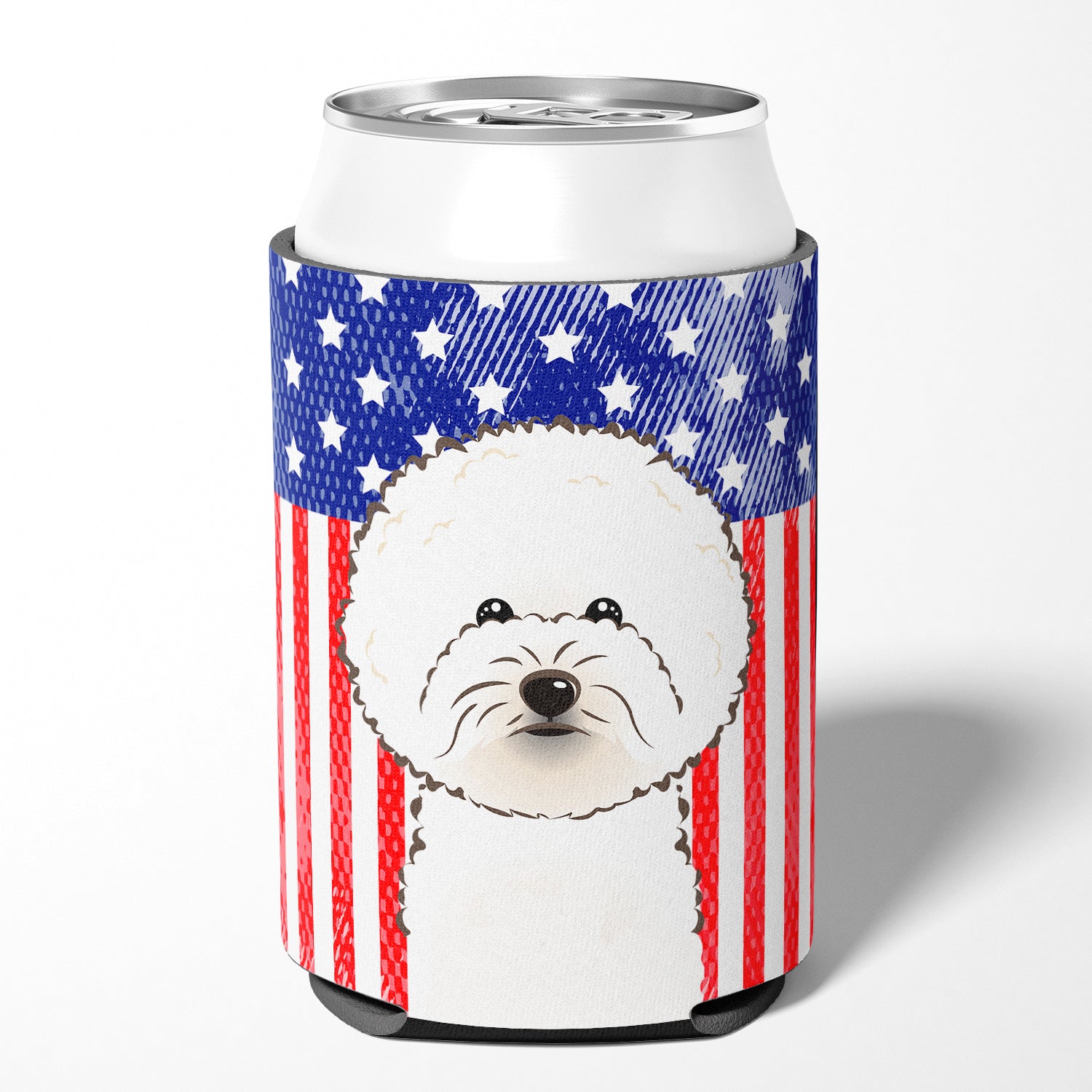 American Flag and Bichon Frise Can or Bottle Hugger BB2147CC.