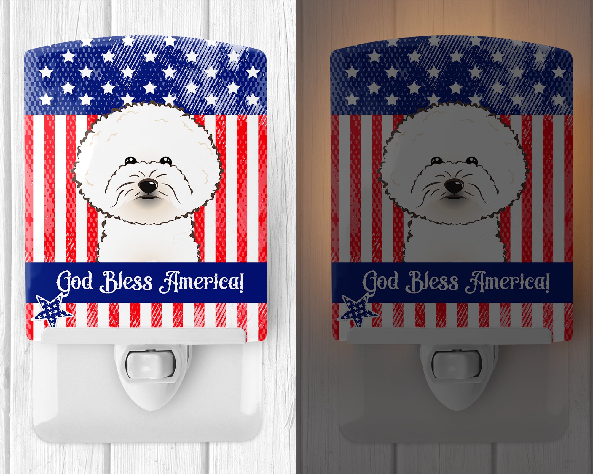 American Flag and Bichon Frise Ceramic Night Light BB2147CNL - the-store.com