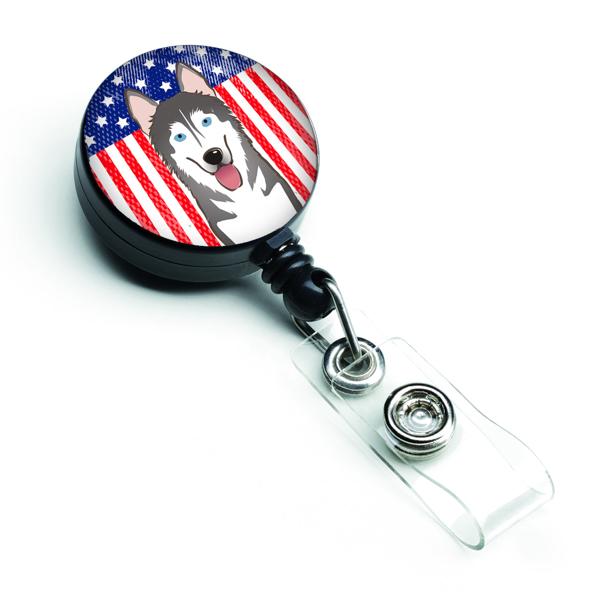 American Flag and Alaskan Malamute Retractable Badge Reel BB2148BR.