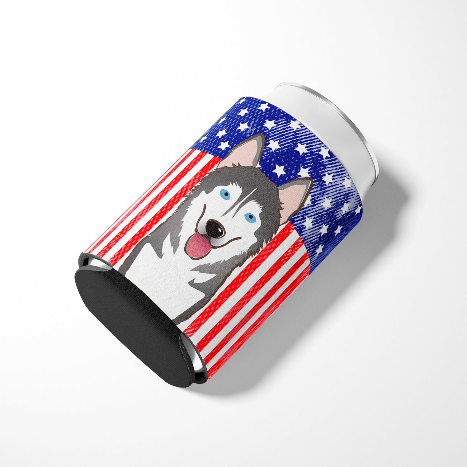 American Flag and Alaskan Malamute Can or Bottle Hugger BB2148CC.