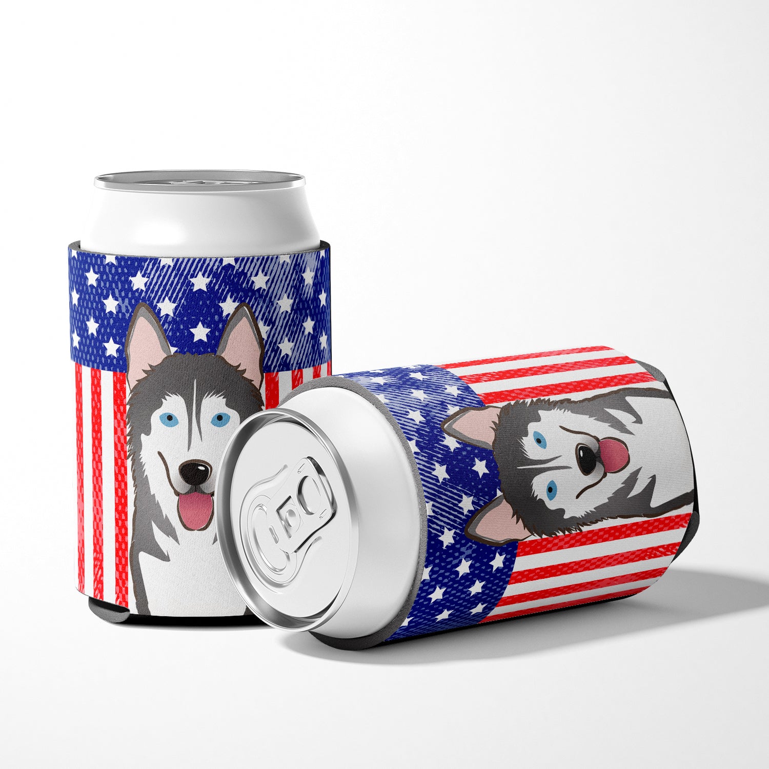 American Flag and Alaskan Malamute Can or Bottle Hugger BB2148CC.