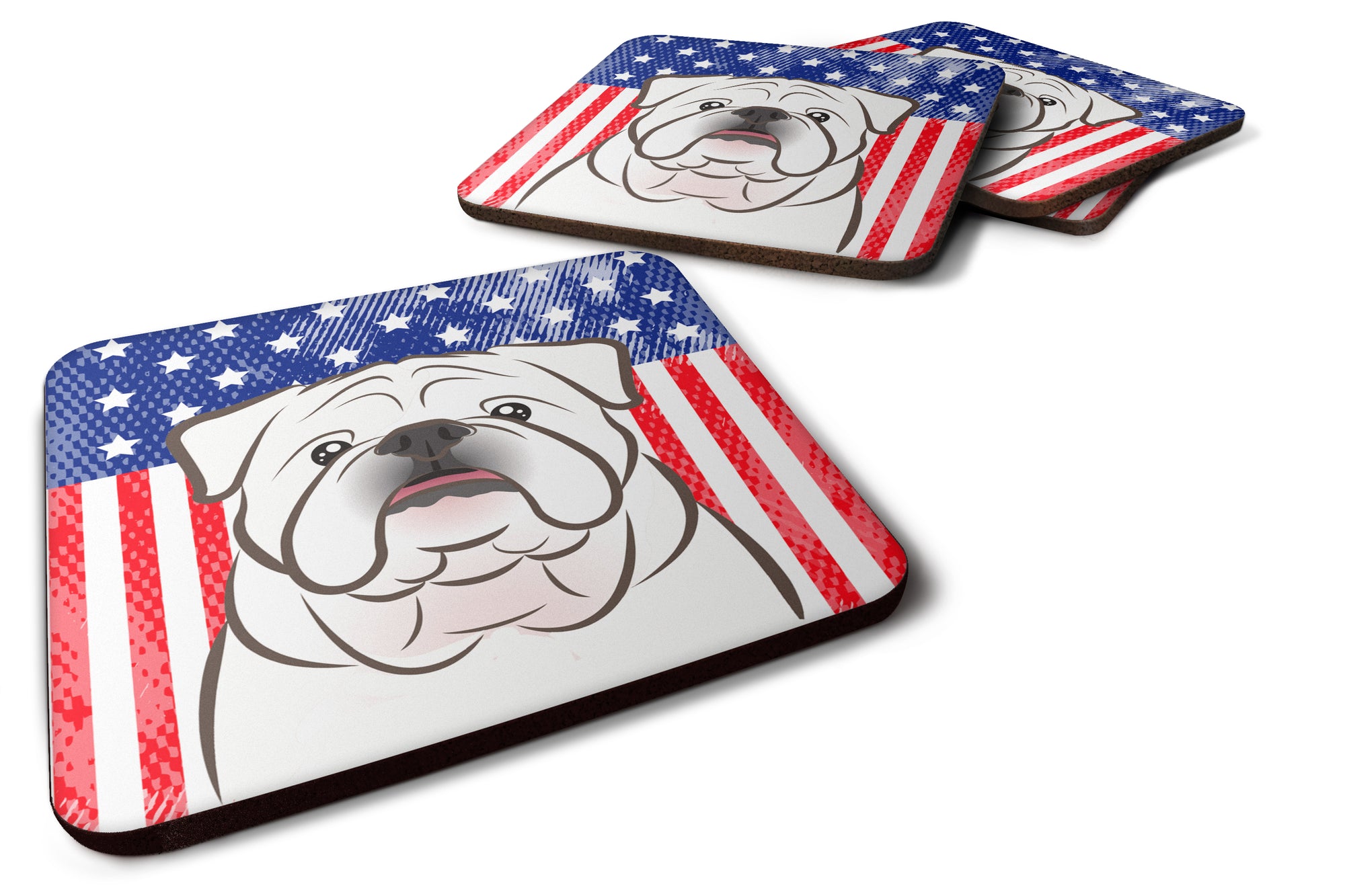 American Flag and White English Bulldog  Foam Coaster Set of 4 - the-store.com