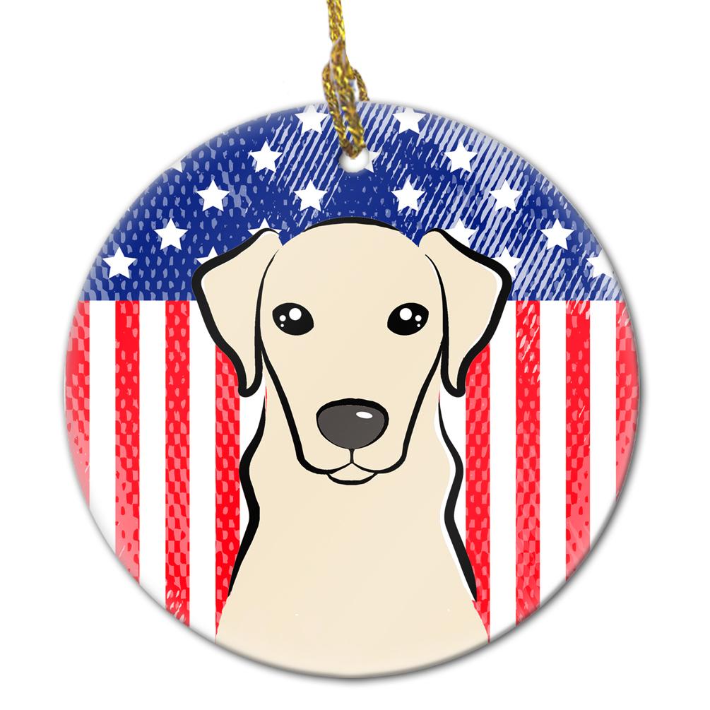 American Flag and Yellow Labrador Ceramic Ornament BB2152CO1 by Caroline&#39;s Treasures