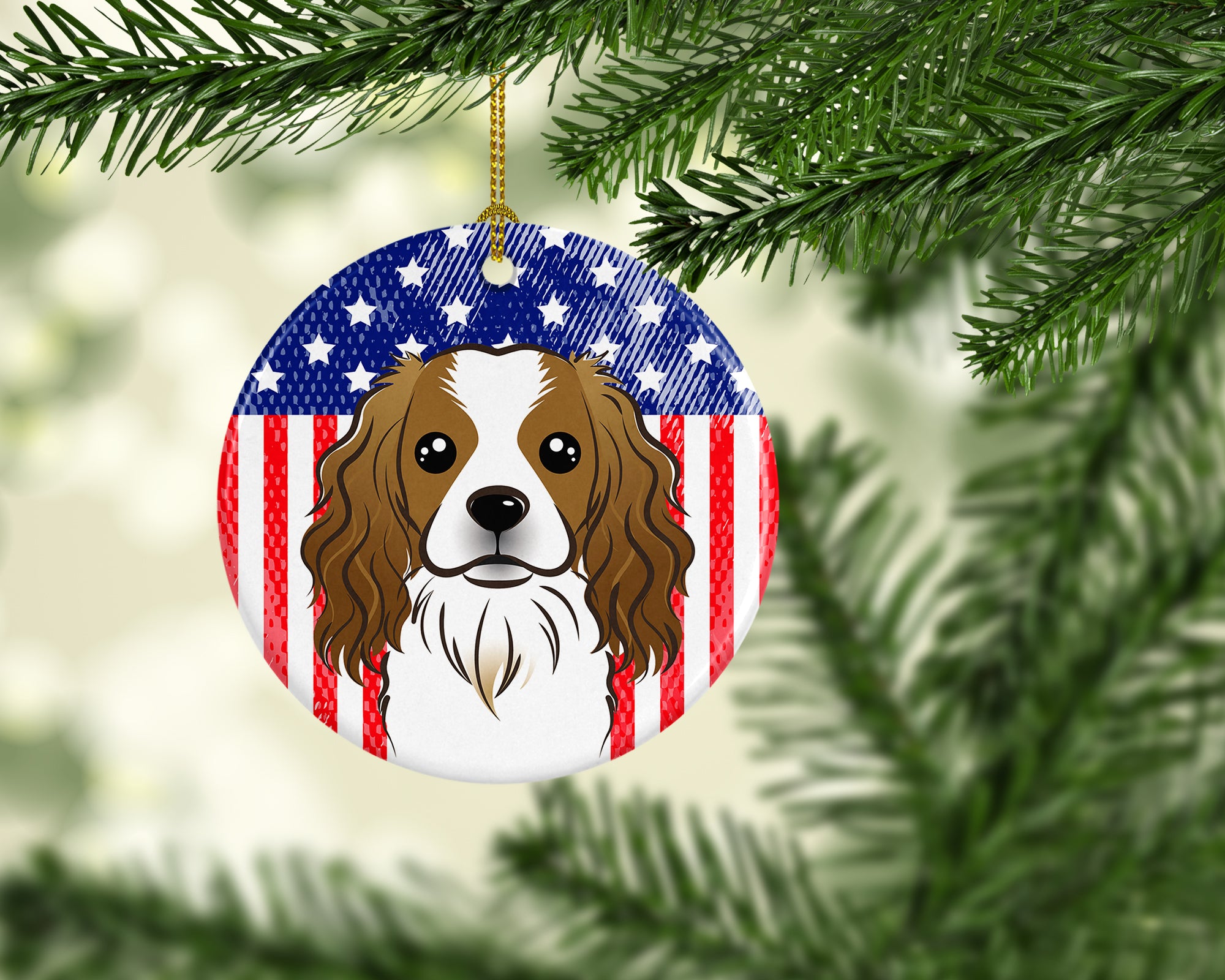 American Flag and Cavalier Spaniel Ceramic Ornament BB2154CO1 - the-store.com