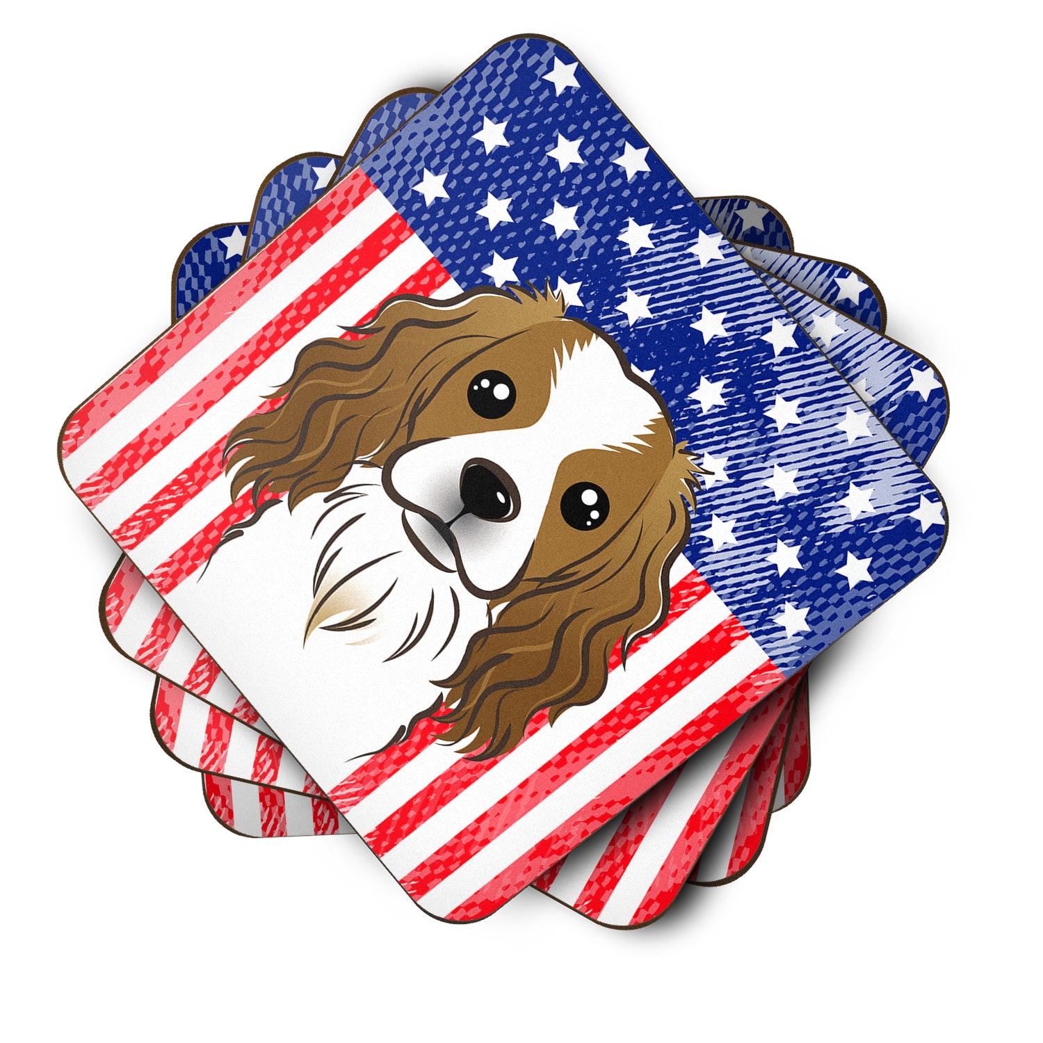 American Flag and Cavalier Spaniel Foam Coaster Set of 4 - the-store.com