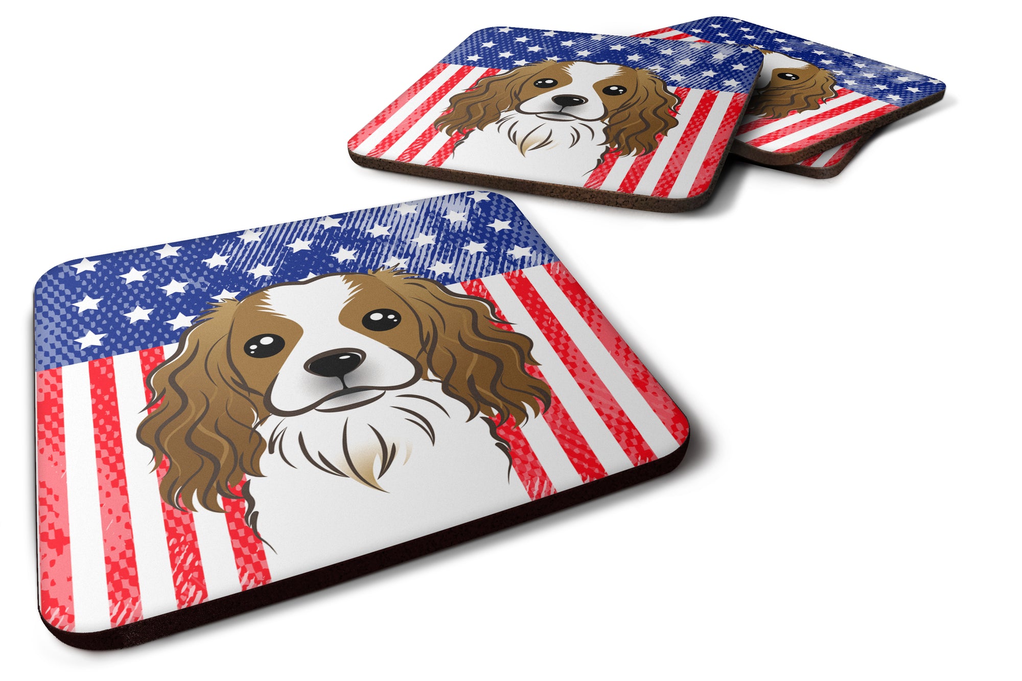 American Flag and Cavalier Spaniel Foam Coaster Set of 4 - the-store.com