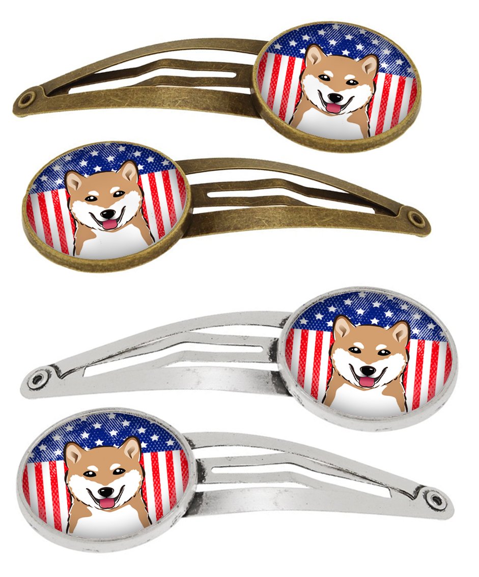 American Flag and Shiba Inu Set of 4 Barrettes Hair Clips BB2155HCS4 by Caroline's Treasures