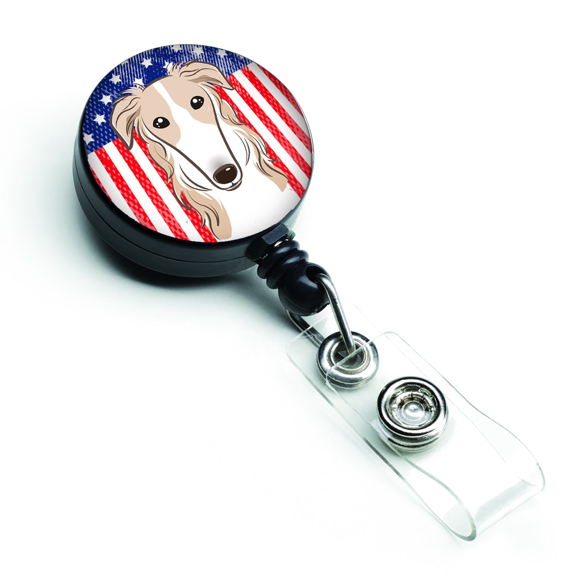 American Flag and Borzoi Retractable Badge Reel BB2158BR.