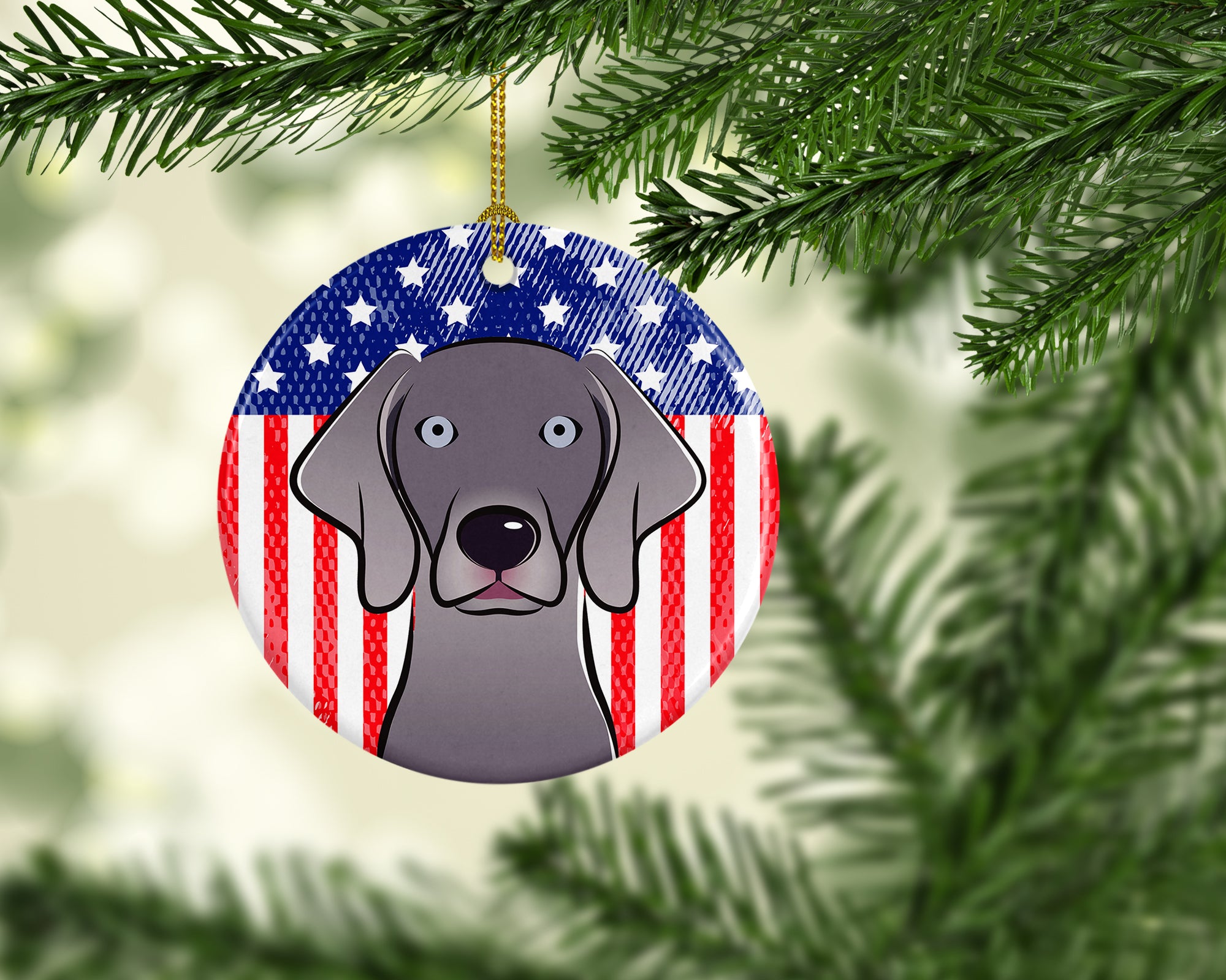 American Flag and Weimaraner Ceramic Ornament BB2161CO1 - the-store.com