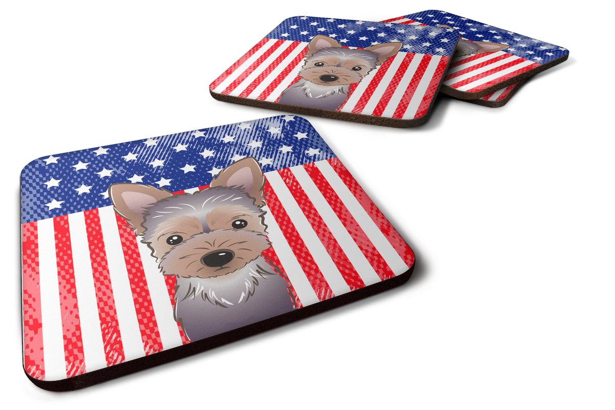 American Flag and Yorkie Puppy Foam Coaster Set of 4 - the-store.com