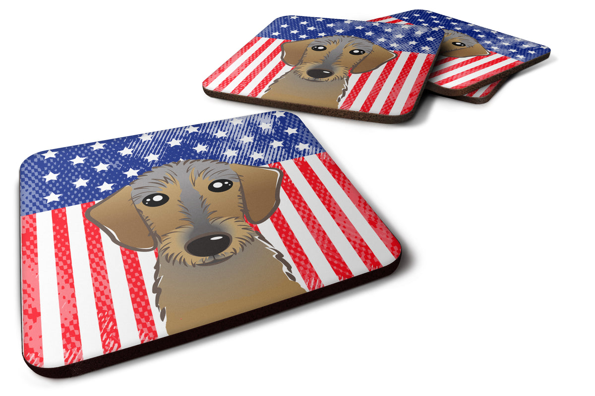 American Flag and Wirehaired Dachshund Foam Coaster Set of 4 - the-store.com