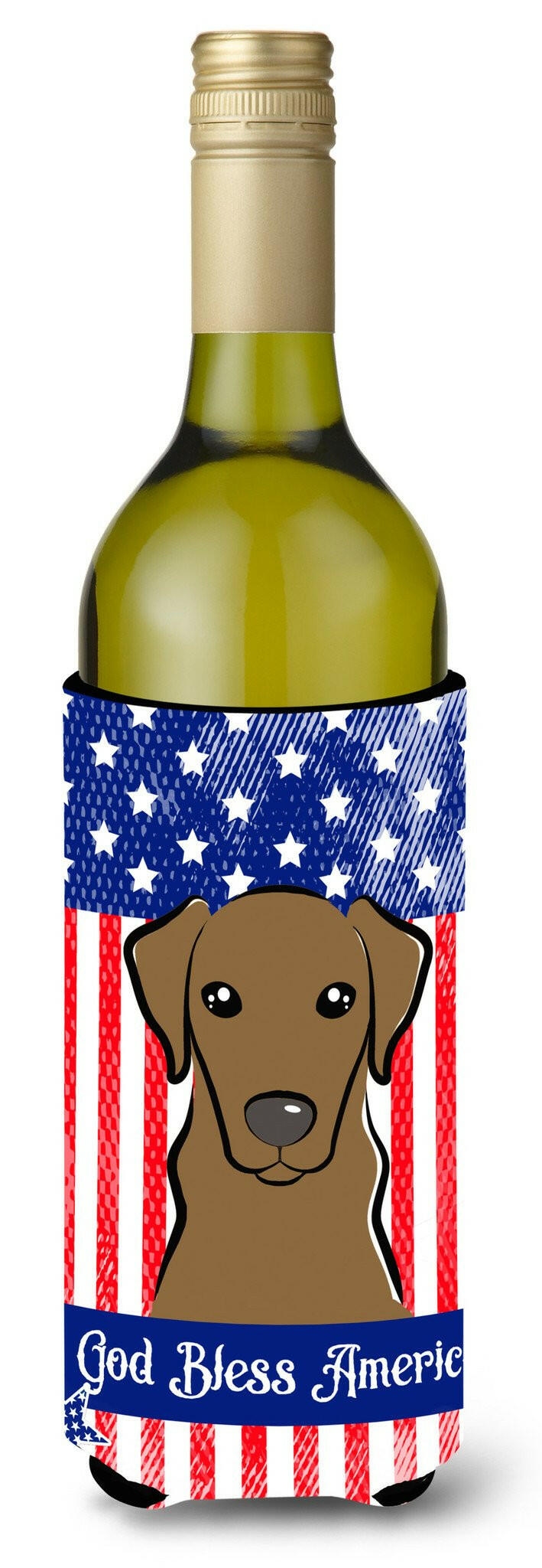 God Bless American Flag with Wirehaired Dachshund Wine Bottle Beverage Insulator Hugger BB2163LITERK by Caroline's Treasures
