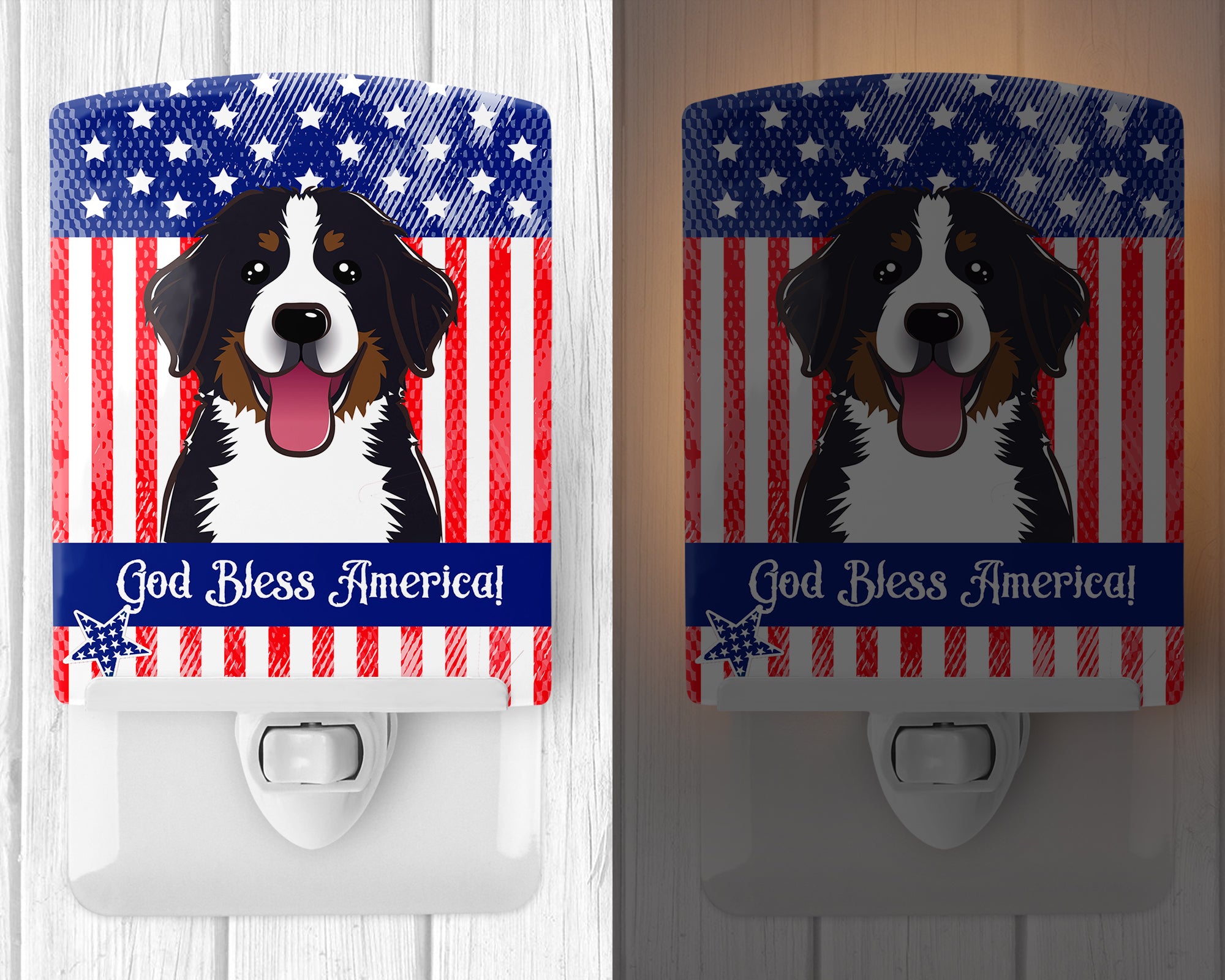 American Flag and Bernese Mountain Dog Ceramic Night Light BB2167CNL - the-store.com