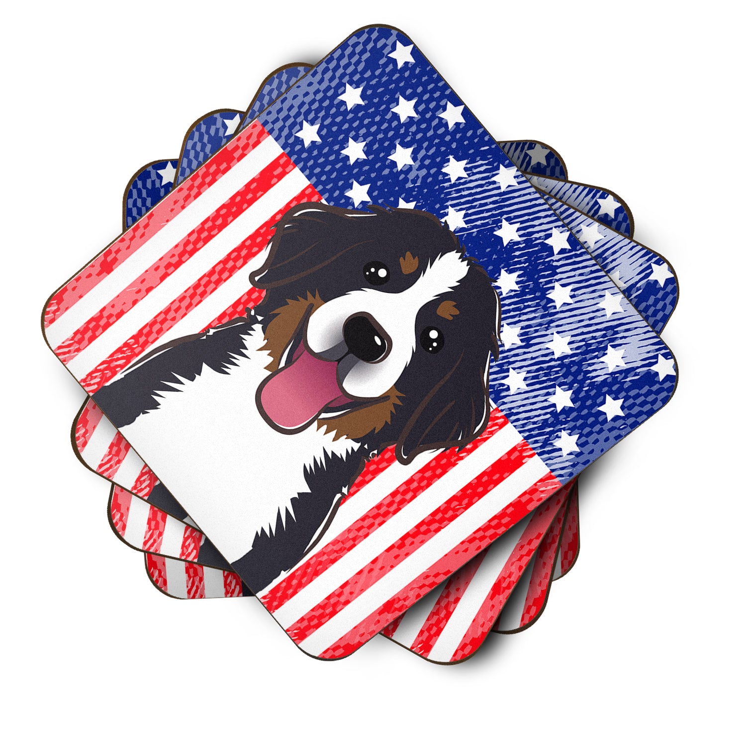 American Flag and Bernese Mountain Dog Foam Coaster Set of 4 - the-store.com