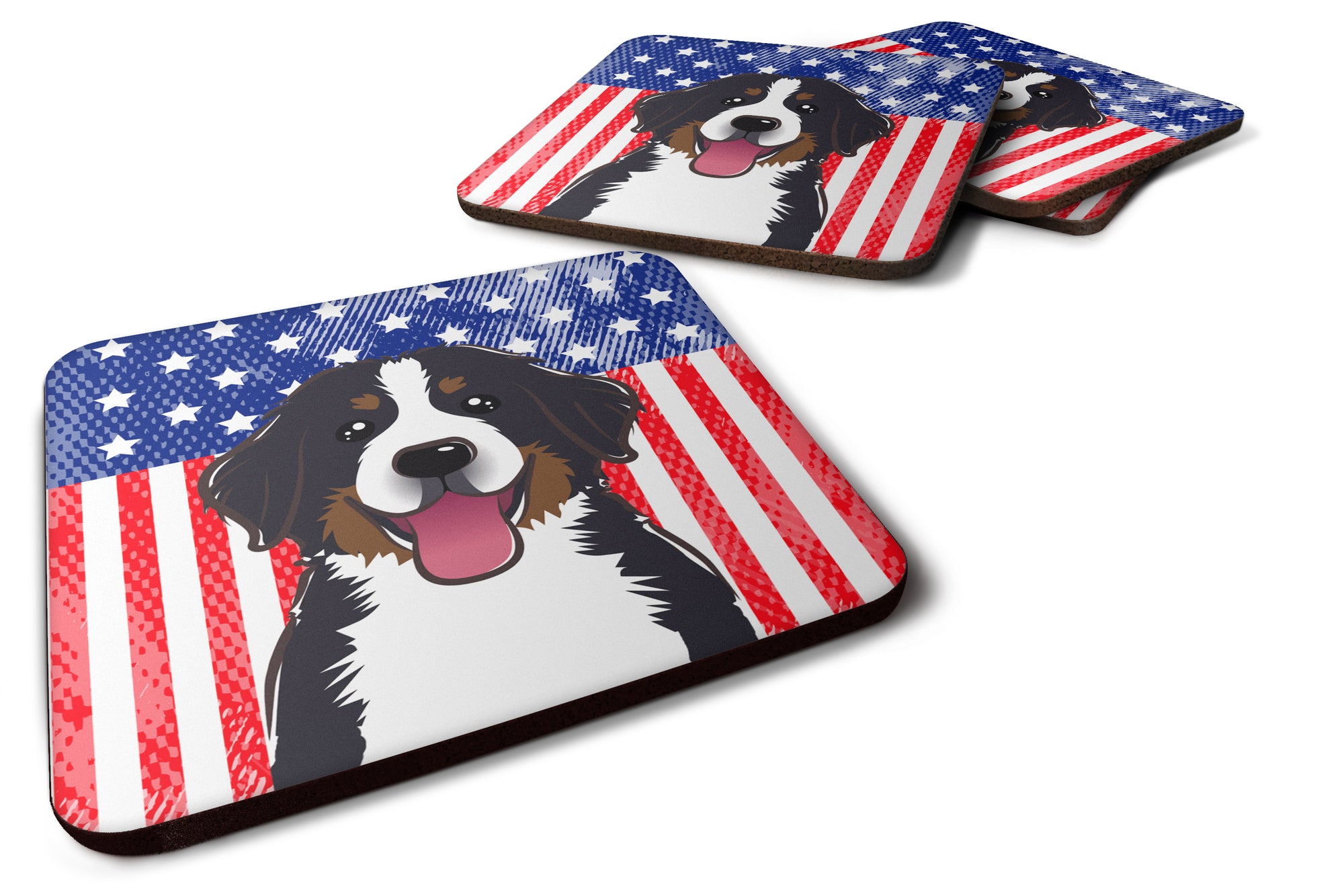 American Flag and Bernese Mountain Dog Foam Coaster Set of 4 - the-store.com