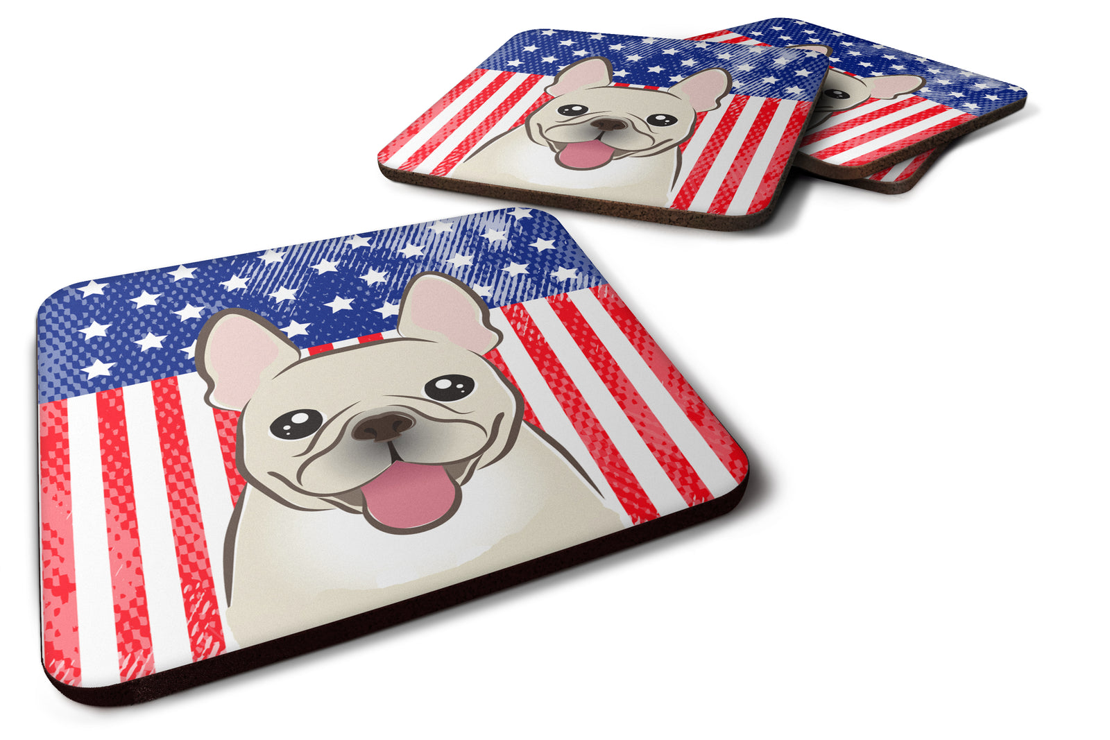 American Flag and French Bulldog Foam Coaster Set of 4 - the-store.com