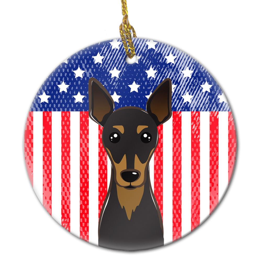 American Flag and Min Pin Ceramic Ornament by Caroline&#39;s Treasures