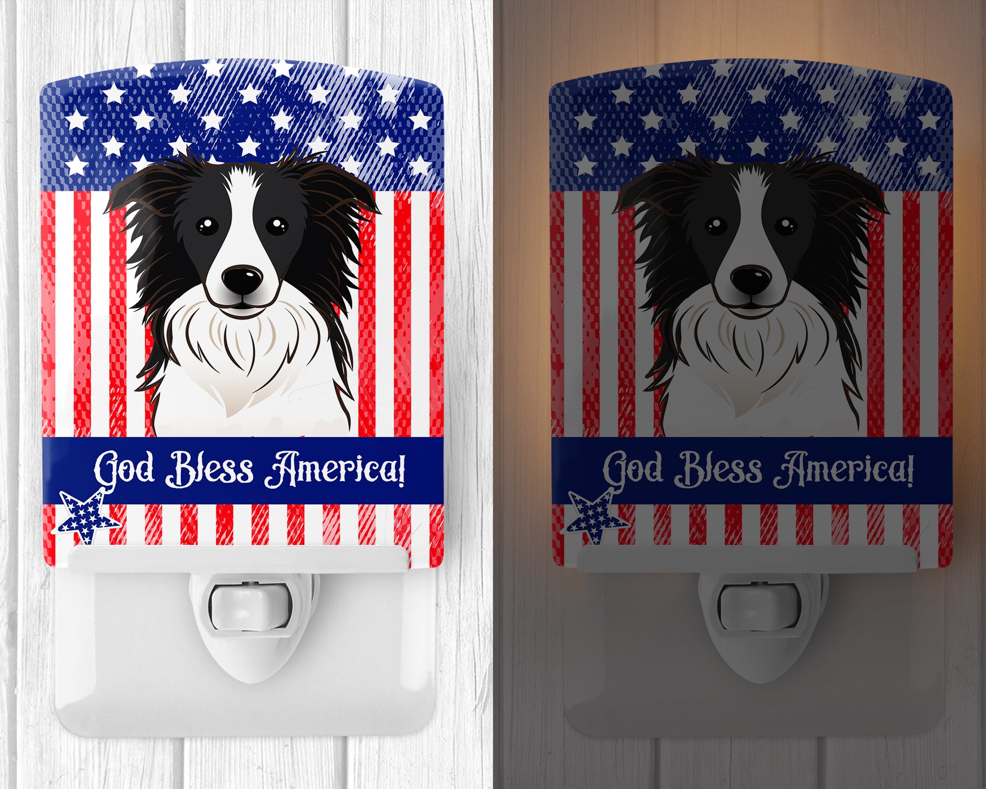 American Flag and Border Collie Ceramic Night Light BB2171CNL - the-store.com