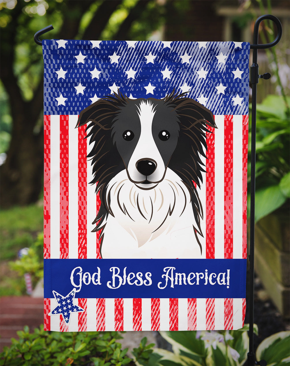 God Bless American Flag with Border Collie Flag Garden Size BB2171GF.