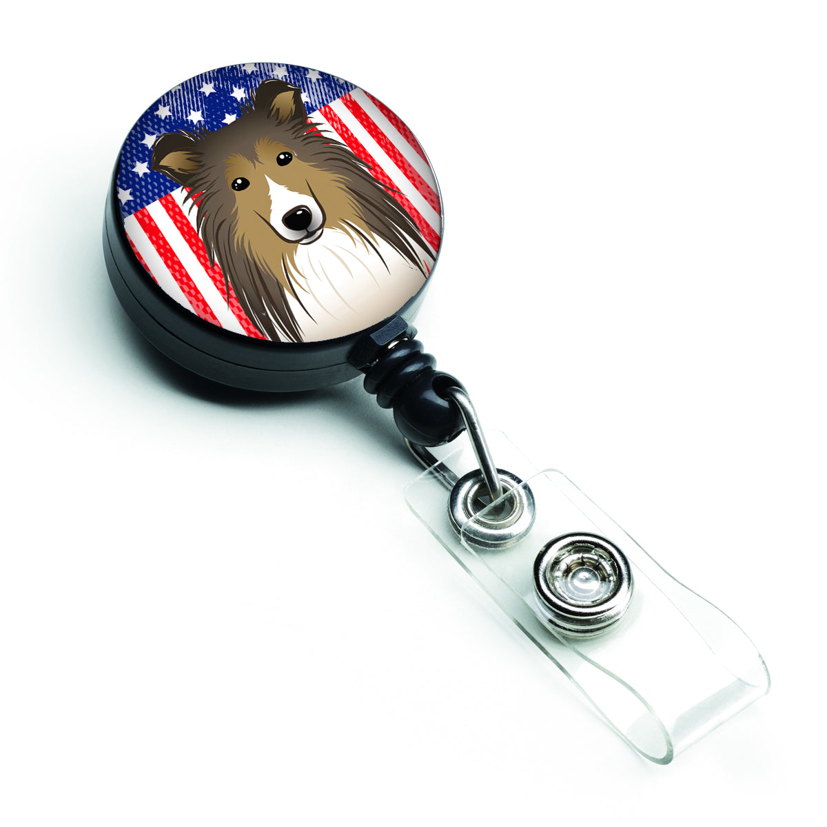 American Flag and Sheltie Retractable Badge Reel BB2172BR.