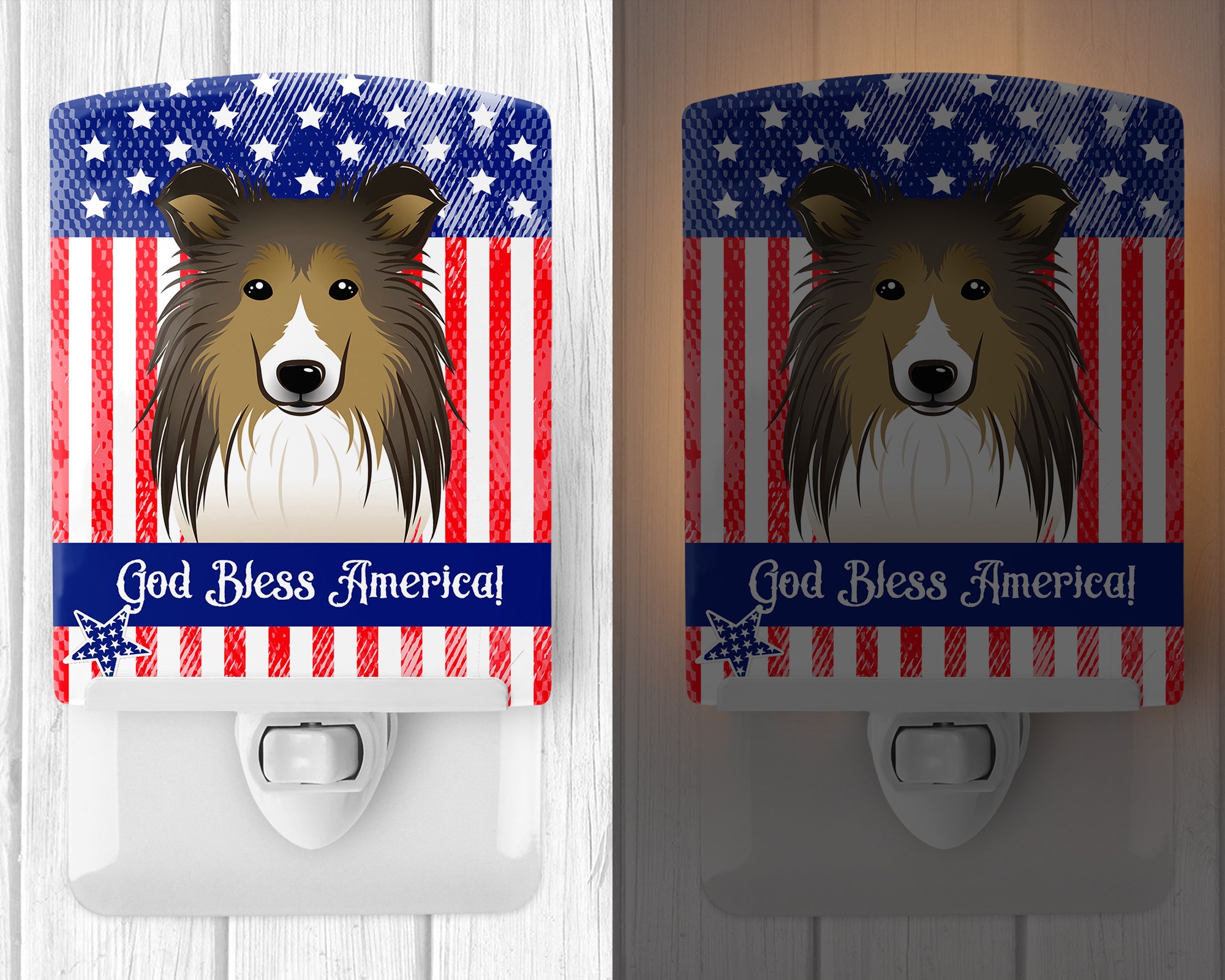 American Flag and Sheltie Ceramic Night Light BB2172CNL - the-store.com