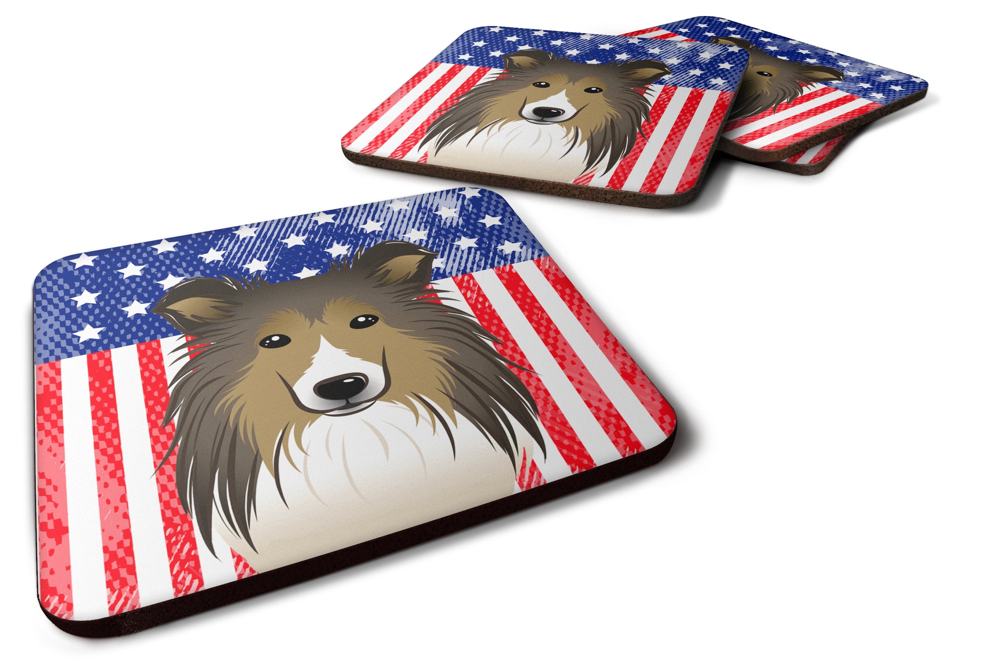 American Flag and Sheltie Foam Coaster Set of 4 - the-store.com