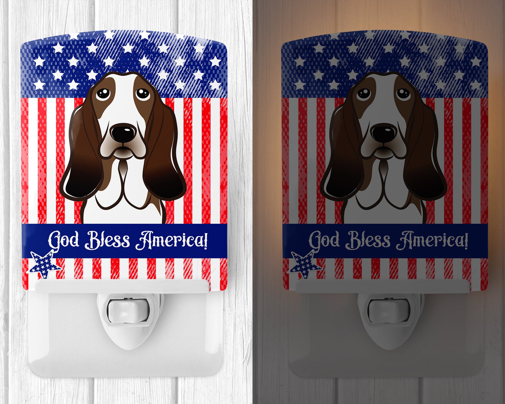 American Flag and Basset Hound Ceramic Night Light BB2173CNL - the-store.com