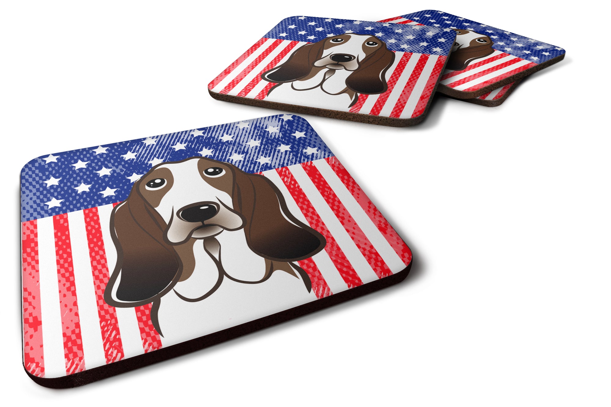 American Flag and Basset Hound Foam Coaster Set of 4 - the-store.com