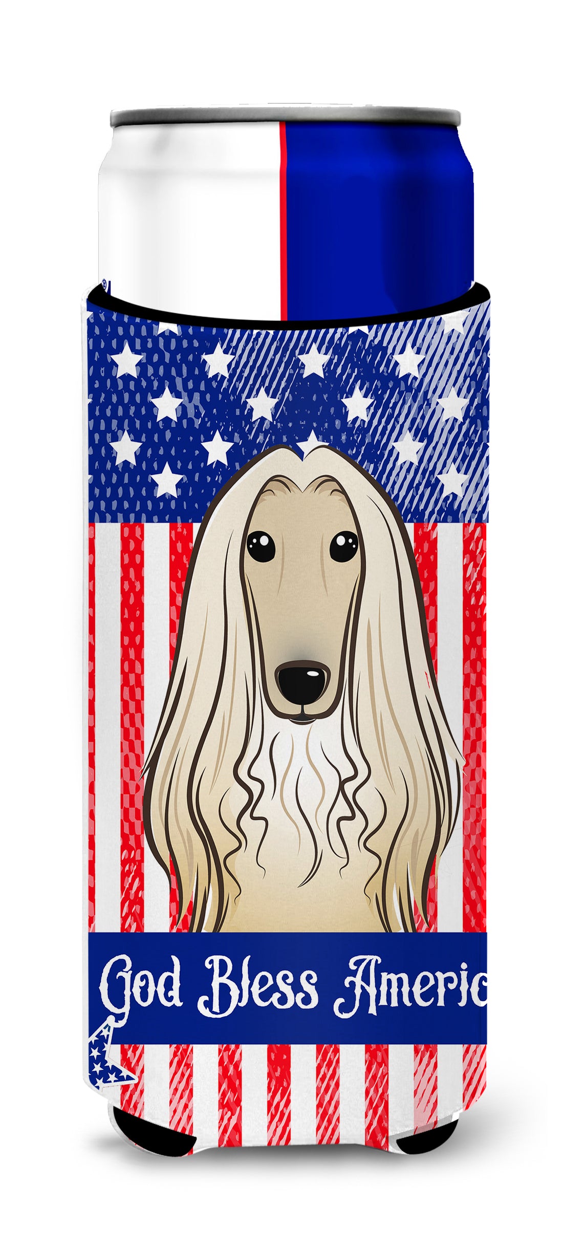 God Bless American Flag with Afghan Hound  Ultra Beverage Insulator for slim cans BB2174MUK  the-store.com.