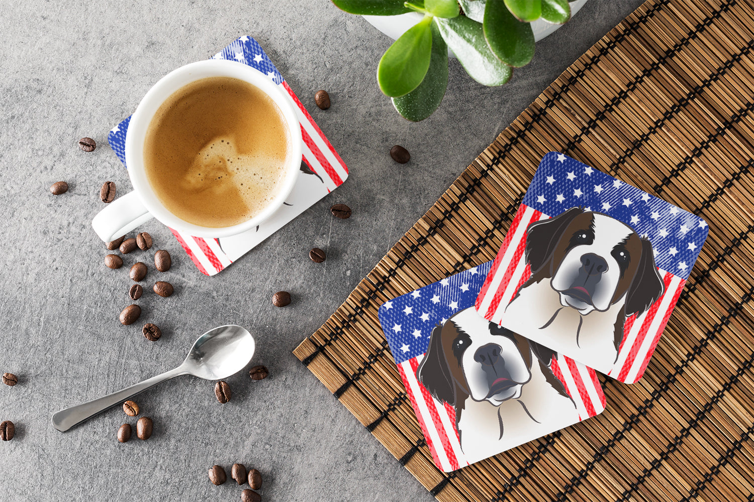 American Flag and Saint Bernard Foam Coaster Set of 4 - the-store.com