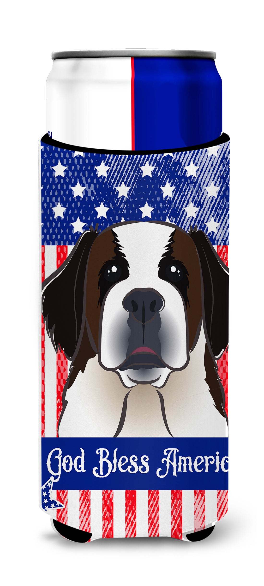 God Bless American Flag with Saint Bernard  Ultra Beverage Insulator for slim cans BB2176MUK  the-store.com.