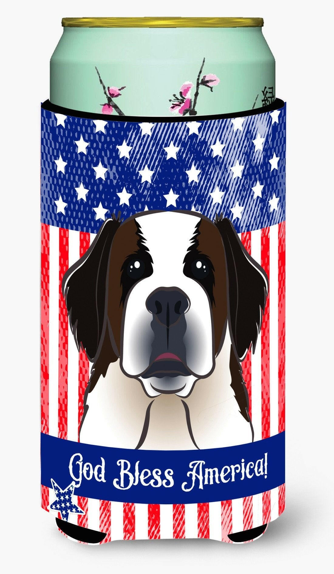 God Bless American Flag with Saint Bernard Tall Boy Beverage Insulator Hugger BB2176TBC by Caroline's Treasures