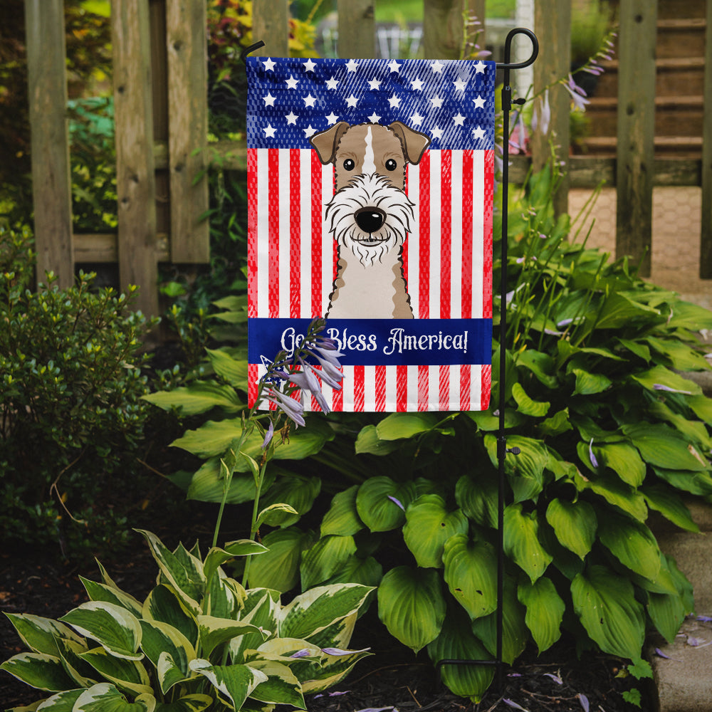 God Bless American Flag with Wire Haired Fox Terrier Flag Garden Size BB2177GF.