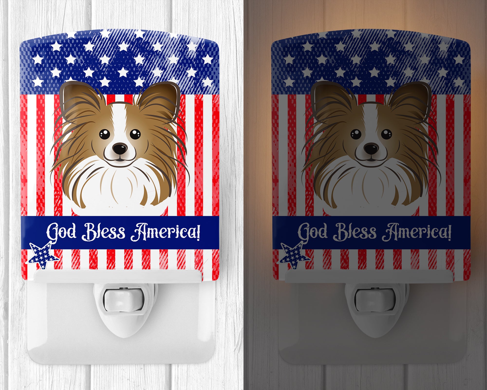 American Flag and Papillon Ceramic Night Light BB2178CNL - the-store.com