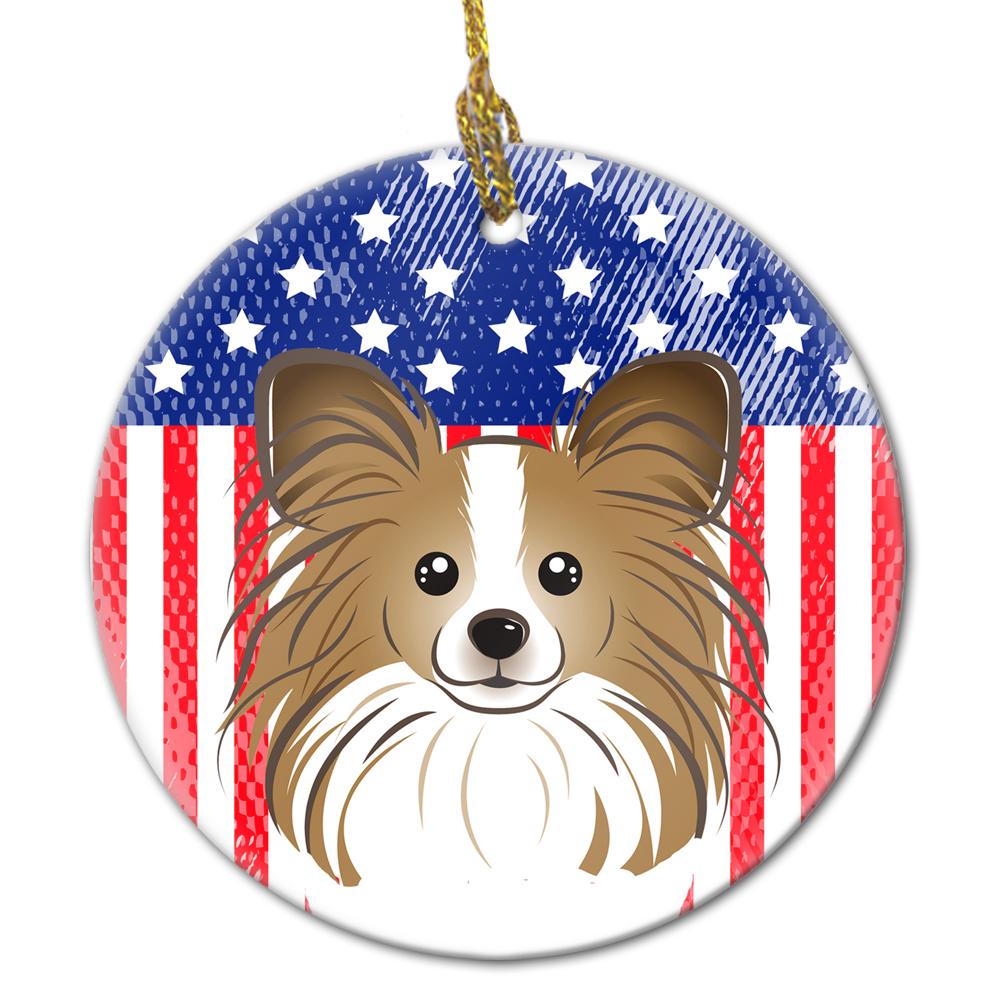 American Flag and Papillon Ceramic Ornament BB2178CO1 by Caroline's Treasures