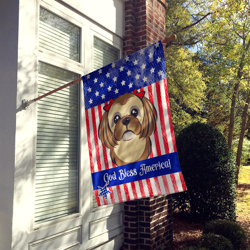 God Bless American Flag with Chocolate Brown Shih Tzu Flag Canvas House Size BB2179CHF  the-store.com.