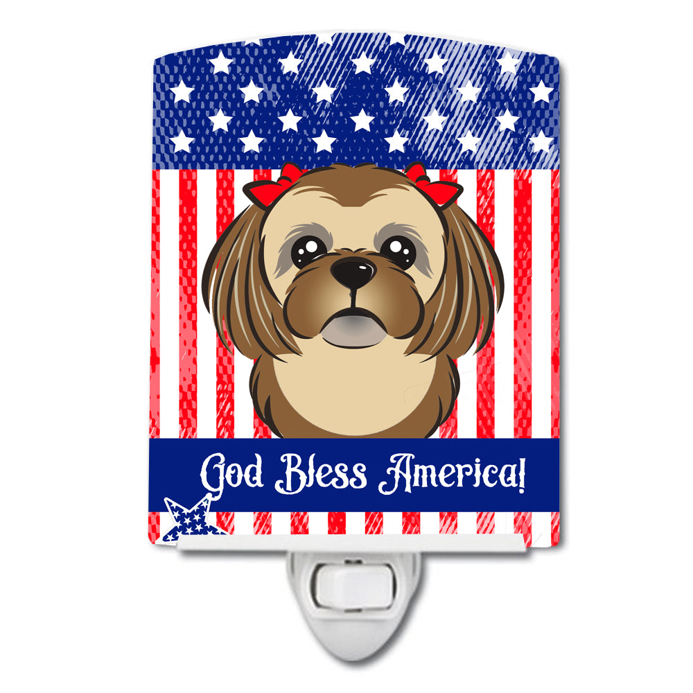 American Flag and Chocolate Brown Shih Tzu Ceramic Night Light BB2179CNL - the-store.com