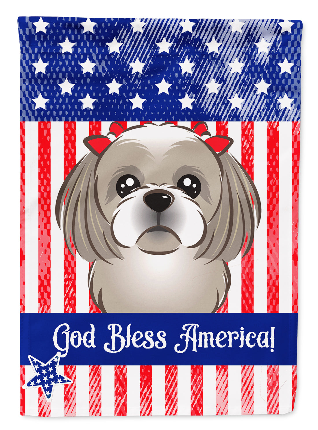 God Bless American Flag with Gray Silver Shih Tzu Flag Garden Size BB2180GF.