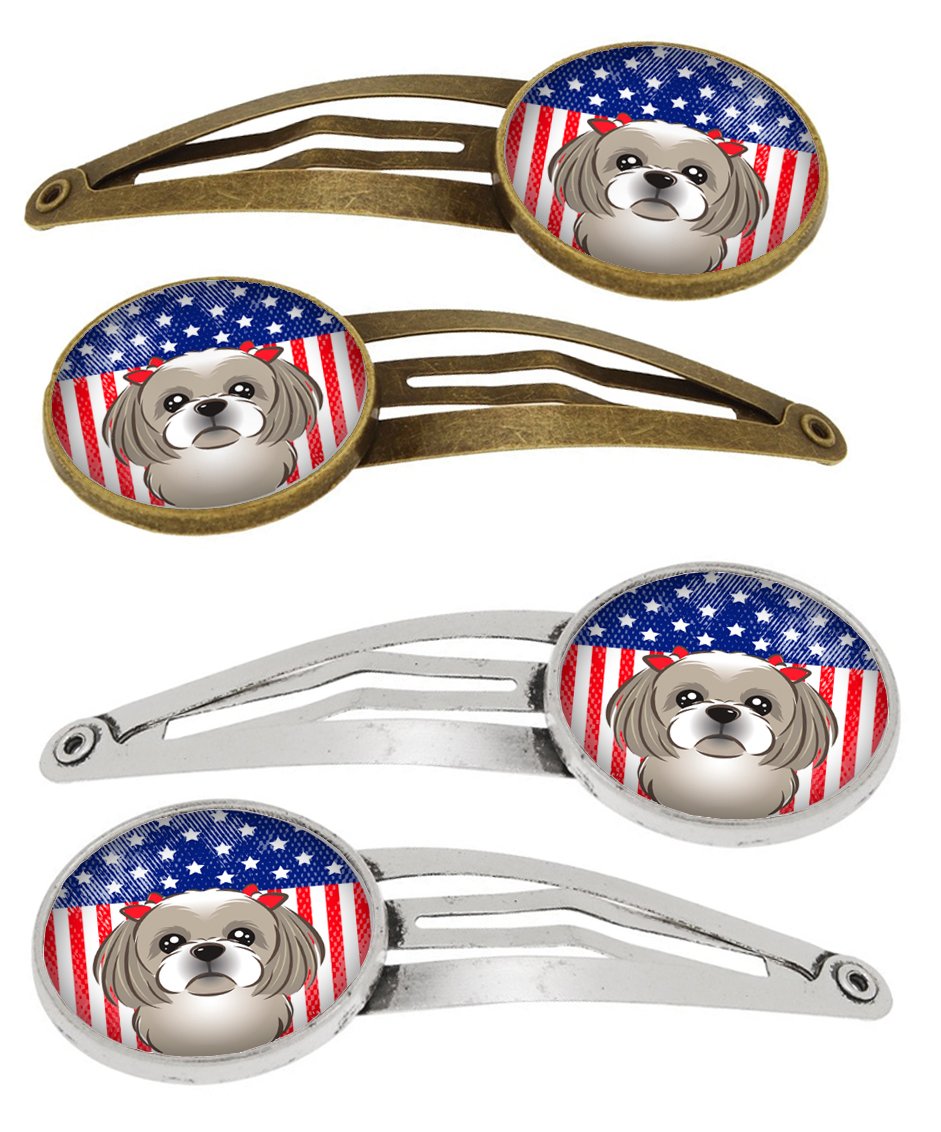 American Flag and Gray Silver Shih Tzu Set of 4 Barrettes Hair Clips BB2180HCS4 by Caroline's Treasures