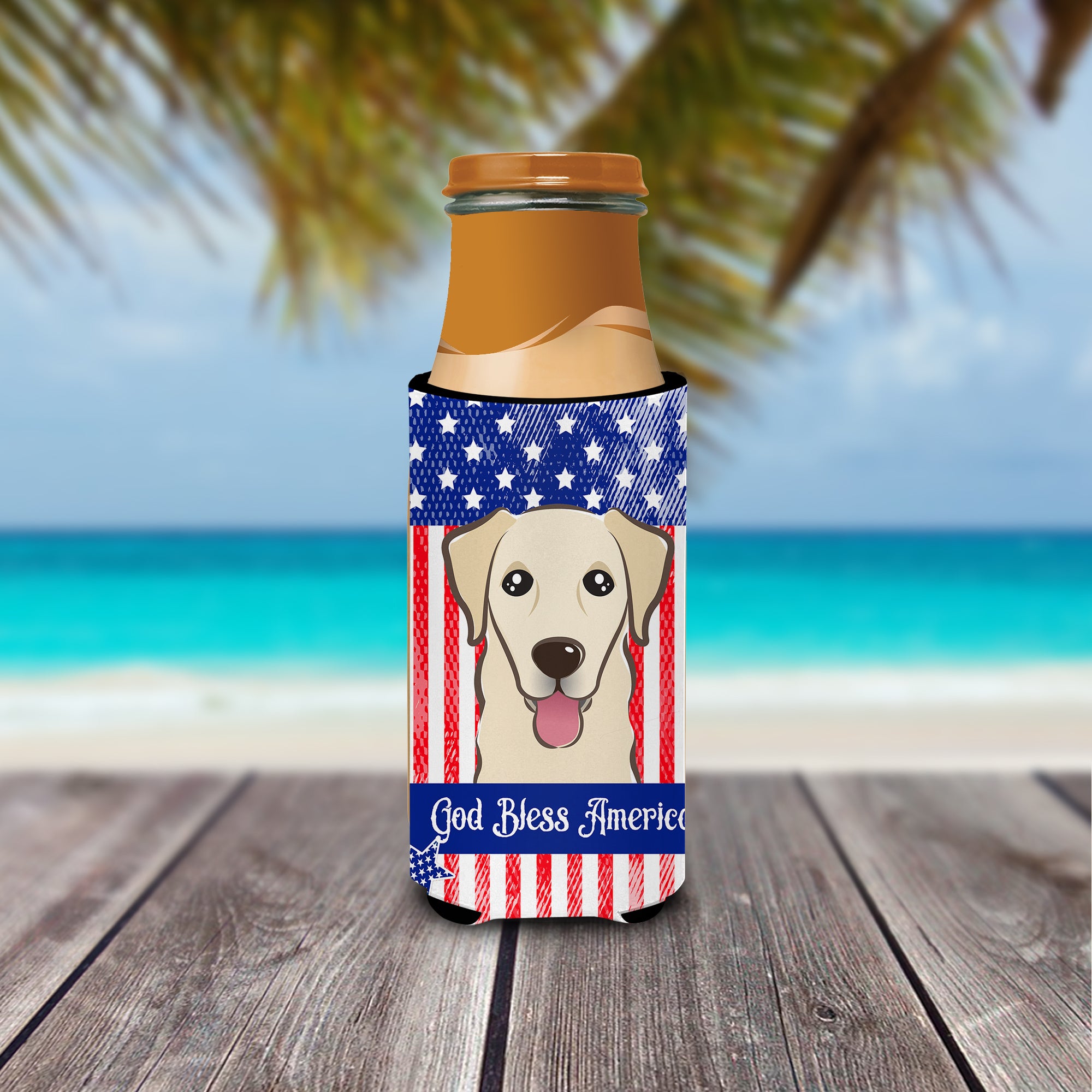 God Bless American Flag with Golden Retriever  Ultra Beverage Insulator for slim cans BB2182MUK  the-store.com.