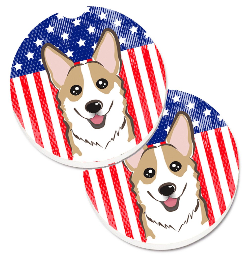 American Flag and Sable Corgi Set of 2 Cup Holder Car Coasters BB2183CARC by Caroline&#39;s Treasures