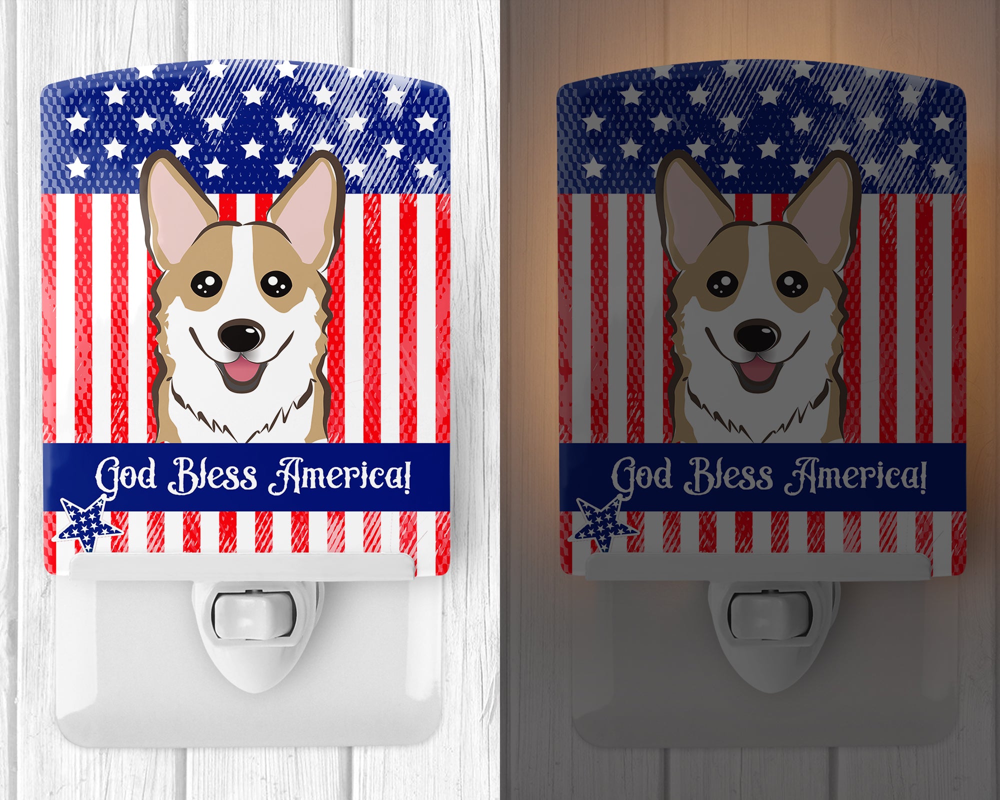 American Flag and Sable Corgi Ceramic Night Light BB2183CNL - the-store.com