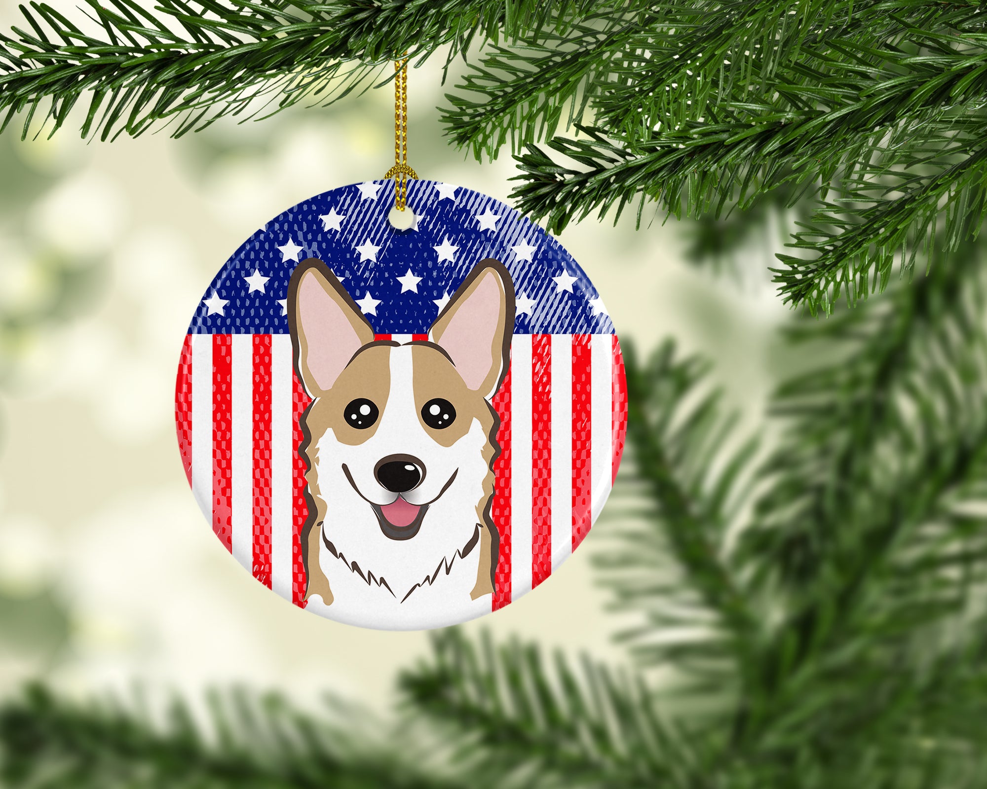 American Flag and Sable Corgi Ceramic Ornament BB2183CO1 - the-store.com