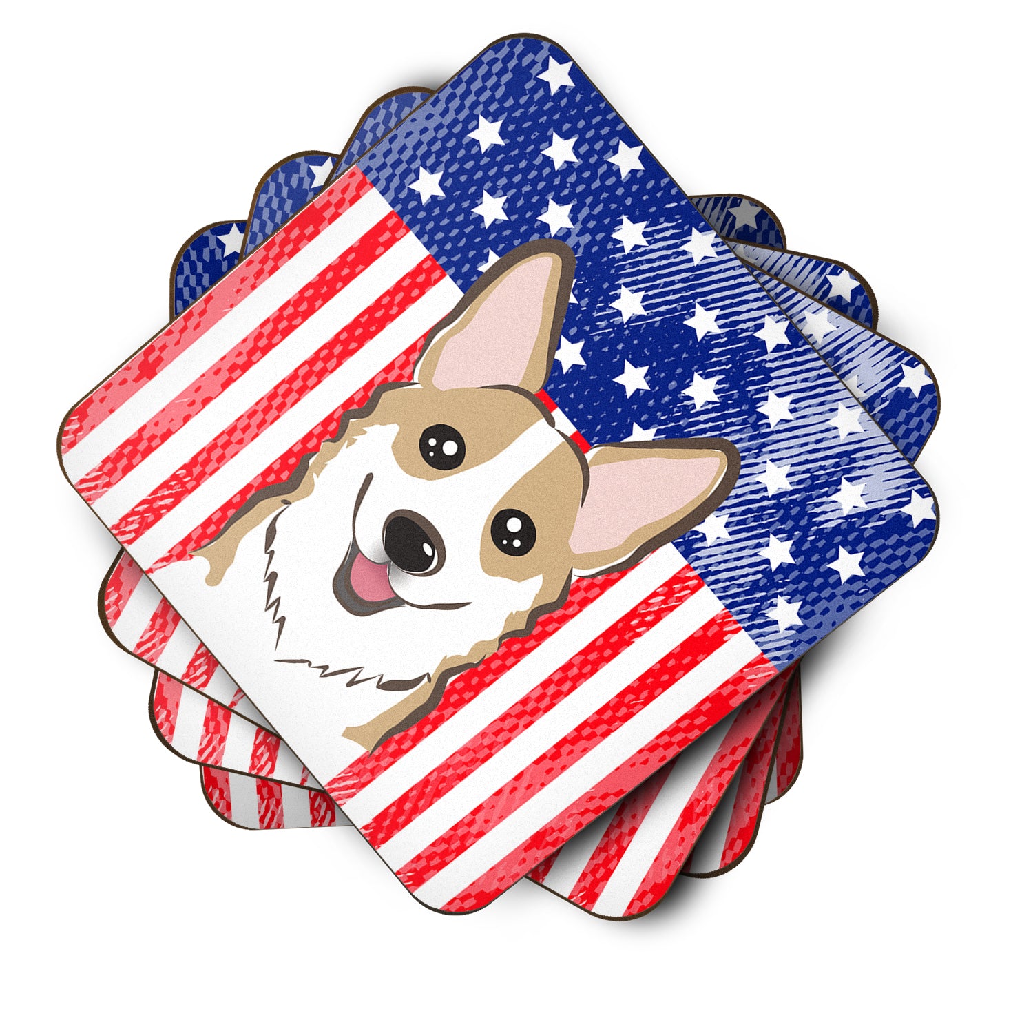 American Flag and Sable Corgi Foam Coaster Set of 4 - the-store.com