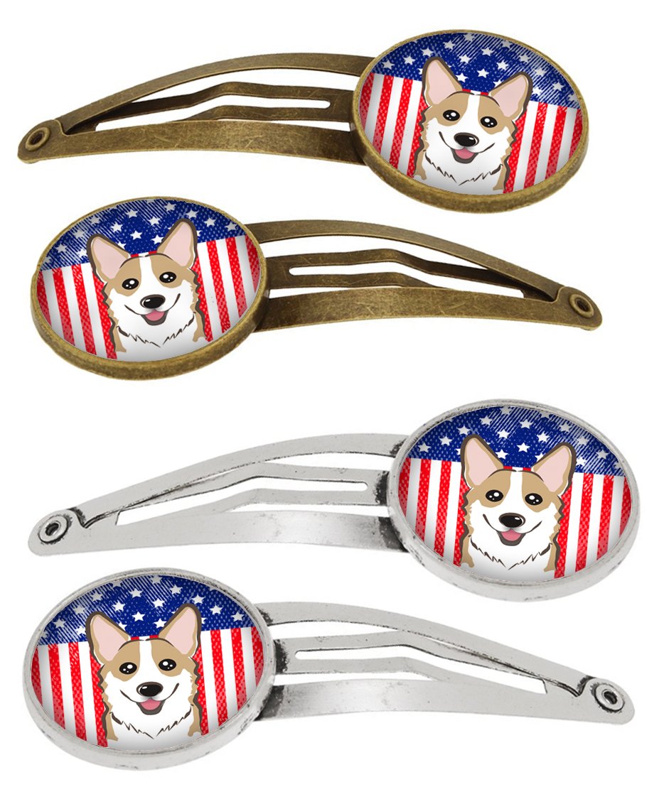 American Flag and Sable Corgi Set of 4 Barrettes Hair Clips BB2183HCS4 by Caroline's Treasures